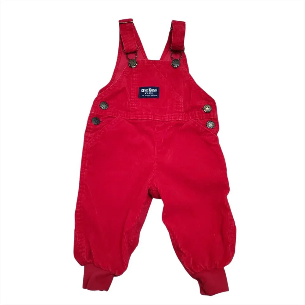 OshKosh B'Gosh Vintage Baby Corduroy Overalls Red 6-9 Months Vestbak USA